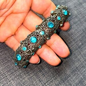 Gorgeous Blue Jeweled Pave Chunky Stretch Statement Bracelet